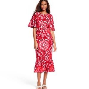 RHODE Vibrant Red and Pink Midi Dress